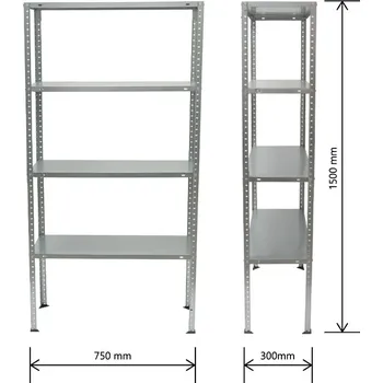 Dílenský regál Matabro MB-SH04, Celokovový policový regál | 4 police | 750 x 300 x 1500 mm