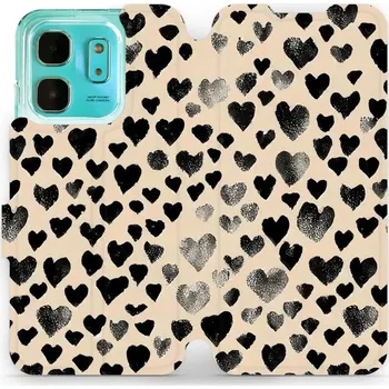 Pouzdro na mobilní telefon Flipové pouzdro Mobiwear - Infinix HOT 50i - VA51S Černá srdíčka (Knížkové flip pouzdro, obal, kryt na mobil Infinix HOT 50i - VA51S Černá srdíčka, materiál Umělá kůže + TPU - ochrana 360°, stojánek, silikonová vanička, magnetické zavírání)