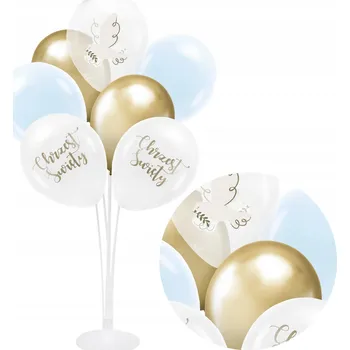 Balónek SADA STOJANŮ S BALÓNKY NA KŘTINY S HOLUBIČKOU zlaté modré BALÓNKY