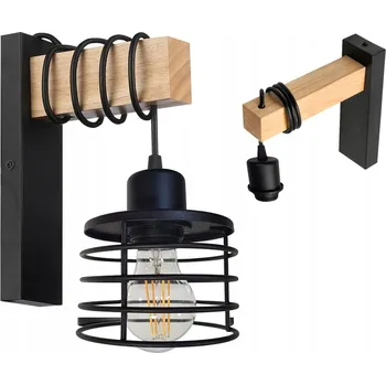 Nástěnné svítidlo Nástěnné svítidlo dřevěné LED Závěsné na kabelu stínidlo 1xE27 LOFT Černé