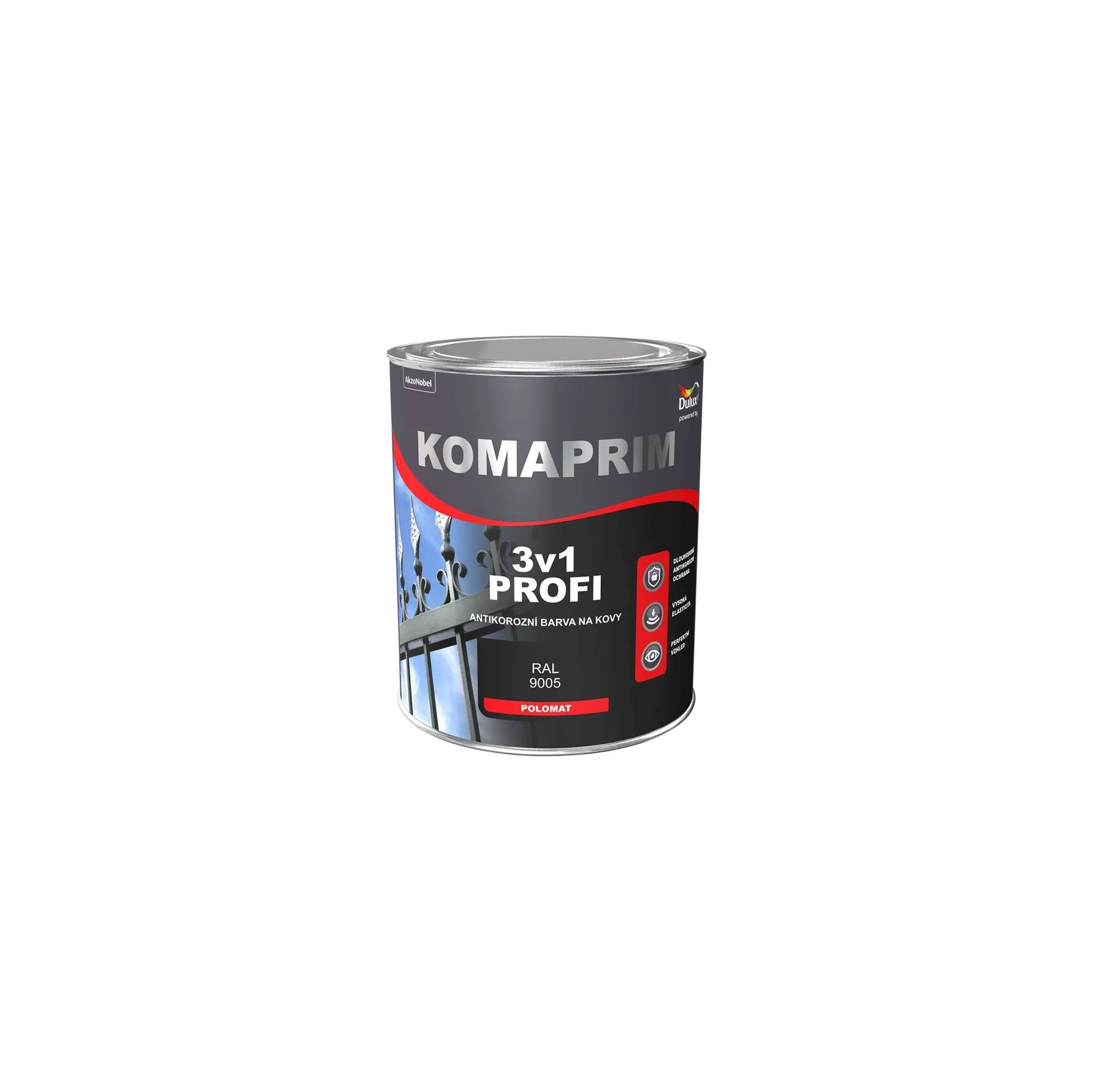 Fotografie 1 - Barva na kov Dulux Komaprim Profi 3v1 4 l RAL 9005 černá