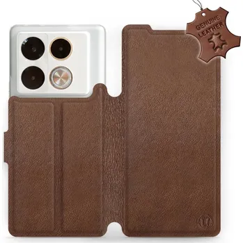 Pouzdro na mobilní telefon Kožené flip pouzdro Mobiwear - Infinix Note 40 Pro - Hnědé (Kožené knížkové pouzdro, obal, kryt na mobil Infinix Note 40 Pro, Hnědé, materiál Genuine Leather, ochrana 360°, stojánek, silikonová vanička, magnetické zavírání)