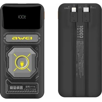 Powerbanka AWEI PowerBank 10000mAh 22,5W P77K vestavěné lightning kabely USB-C výstupy 1xUSB+2xUSB-C