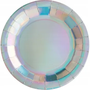 Talíř PAPÍROVÉ TALÍŘKY HOLOGRAFICKÉ HOLO STŘÍBRNÉ 23 CM 10 KS NAROZENINY