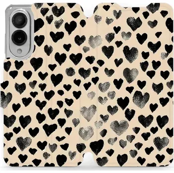 Pouzdro na mobilní telefon Flipové pouzdro Mobiwear - Samsung Galaxy S25 Edge - VA51S Černá srdíčka (Knížkové flip pouzdro, obal, kryt na mobil Samsung Galaxy S25 Edge - VA51S Černá srdíčka, materiál Umělá kůže + TPU - ochrana 360°, stojánek, silikonová vanička, magnetické zavírání