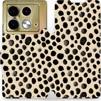 Pouzdro na mobilní telefon Flipové pouzdro Mobiwear - Infinix Note 40 - VA50S Černé puntíky (Knížkové flip pouzdro, obal, kryt na mobil Infinix Note 40 - VA50S Černé puntíky, materiál Umělá kůže + TPU - ochrana 360°, stojánek, silikonová vanička, magnetické zavírání)