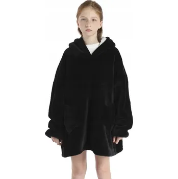 Pánská mikina TEPLÁ DEKA MIKINA S RUKÁVY A KAPUCÍ, ČERNÁ