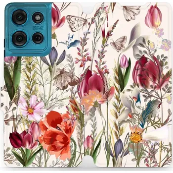 Pouzdro na mobilní telefon Flipové pouzdro Mobiwear - Motorola Moto G75 5G - MP01S Rozkvetlá louka (Knížkové flip pouzdro, obal, kryt na mobil Motorola Moto G75 5G - MP01S Rozkvetlá louka, materiál Umělá kůže + TPU - ochrana 360°, stojánek, silikonová vanička, magnetické zavírání)