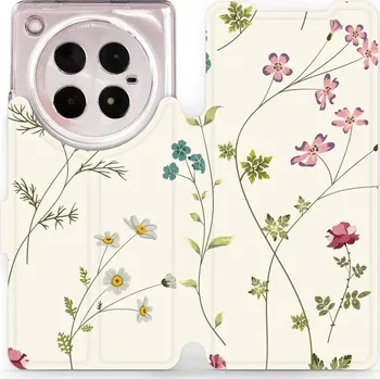 Pouzdro na mobilní telefon Flipové pouzdro Mobiwear - Infinix ZERO 40 5G - MD03S Tenké rostlinky s květy (Knížkové flip pouzdro, obal, kryt na mobil Infinix ZERO 40 5G - MD03S Tenké rostlinky s květy, materiál Umělá kůže + TPU - ochrana 360°, stojánek, silikonová vanička, magnetick