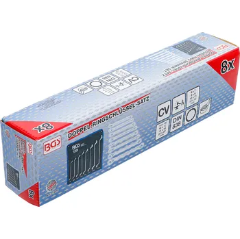 Ruční nářadí BGS 1209, Sada oboustranných očkových klíčů | zalomené | 6 x 7 - 20 x 22 mm | 8dílná