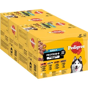Krmivo pro psa Výhodné balení: 48x85gPedigree Adult Protein Plus kapsičky v želé 4 druhy vlhkého krmiva pro psy