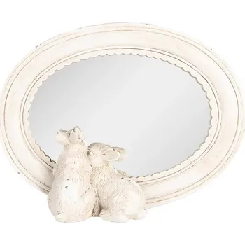 Bytová dekorace Oválné stolní zrcadlo Vintage s motivem zajíčka béžové 22x5x17 cm