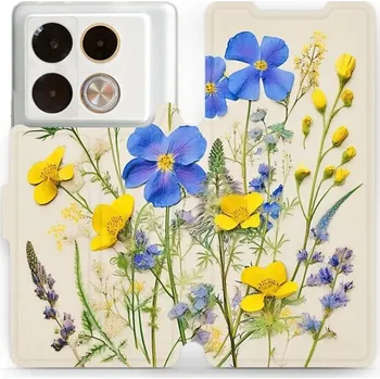 Pouzdro na mobilní telefon Flipové pouzdro Mobiwear - Infinix Note 40 Pro Plus - VP41S Modré a žluté kvítky (Knížkové flip pouzdro, obal, kryt na mobil Infinix Note 40 Pro Plus - VP41S Modré a žluté kvítky, materiál Umělá kůže + TPU - ochrana 360°, stojánek, silikonová vanička,)