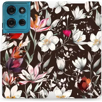 Pouzdro na mobilní telefon Flipové pouzdro Mobiwear - Motorola Moto G75 5G - VP72S Květy na hnědé (Knížkové flip pouzdro, obal, kryt na mobil Motorola Moto G75 5G - VP72S Květy na hnědé, materiál Umělá kůže + TPU - ochrana 360°, stojánek, silikonová vanička, magnetické zavírání)