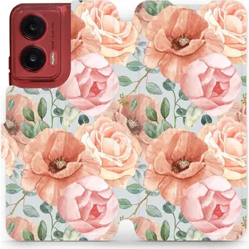 Pouzdro na mobilní telefon Flipové pouzdro Mobiwear - Motorola Moto G35 5G - MP02S Pastelové květy (Knížkové flip pouzdro, obal, kryt na mobil Motorola Moto G35 5G - MP02S Pastelové květy, materiál Umělá kůže + TPU - ochrana 360°, stojánek, silikonová vanička, magnetické zavírání)