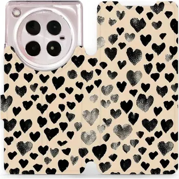 Pouzdro na mobilní telefon Flipové pouzdro Mobiwear - Infinix ZERO 40 5G - VA51S Černá srdíčka (Knížkové flip pouzdro, obal, kryt na mobil Infinix ZERO 40 5G - VA51S Černá srdíčka, materiál Umělá kůže + TPU - ochrana 360°, stojánek, silikonová vanička, magnetické zavírání)