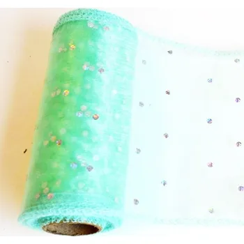Stuha Organza šerpa - mátová s třpytivými tečkami - 36cm/9m