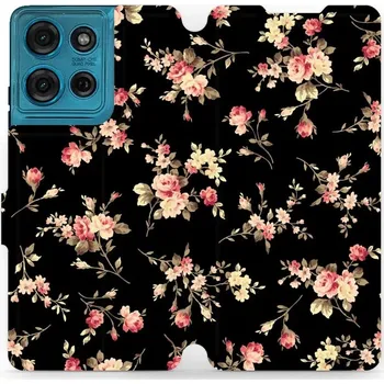 Pouzdro na mobilní telefon Flipové pouzdro Mobiwear - Motorola Moto G75 5G - VD02S Květy na černé (Knížkové flip pouzdro, obal, kryt na mobil Motorola Moto G75 5G - VD02S Květy na černé, materiál Umělá kůže + TPU - ochrana 360°, stojánek, silikonová vanička, magnetické zavírání)