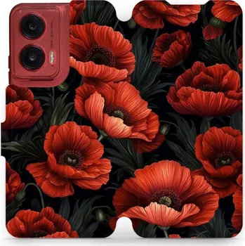 Pouzdro na mobilní telefon Flipové pouzdro Mobiwear - Motorola Moto G35 5G - VP45S Temné červené květy (Knížkové flip pouzdro, obal, kryt na mobil Motorola Moto G35 5G - VP45S Temné červené květy, materiál Umělá kůže + TPU - ochrana 360°, stojánek, silikonová vanička, magnetické)