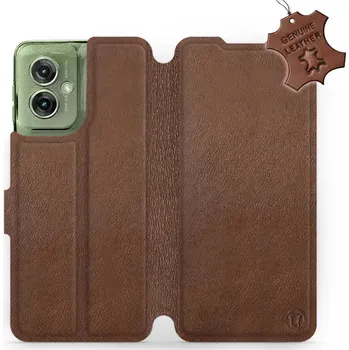 Pouzdro na mobilní telefon Kožené flip pouzdro Mobiwear - Motorola Moto G55 5G - Hnědé (Kožené knížkové pouzdro, obal, kryt na mobil Motorola Moto G55 5G, Hnědé, materiál Genuine Leather, ochrana 360°, stojánek, silikonová vanička, magnetické zavírání)