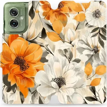 Pouzdro na mobilní telefon Flipové pouzdro Mobiwear - Motorola Moto G55 5G - VP75S Podzimní květy (Knížkové flip pouzdro, obal, kryt na mobil Motorola Moto G55 5G - VP75S Podzimní květy, materiál Umělá kůže + TPU - ochrana 360°, stojánek, silikonová vanička, magnetické zavírání)
