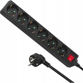 Napájecí kabel Zásuvková lišta Maclean MCE189G 6 zásuvek 1,4 m černý