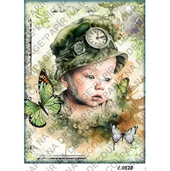 Umělecký papír Rýžový a soft papír na decoupage - Miminko, dítě, steampunk - KB0528 Materiál: Soft, Rozměr: A4