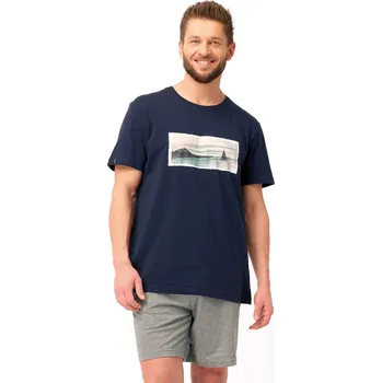 Pánské pyžamo PÁNSKÉ PYŽAMO MNS 606 A25 tmavě modrá a šedá XXL