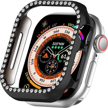 Pouzdro na mobilní telefon Pouzdro posázené kamínky pro Apple Watch 45mm - černé