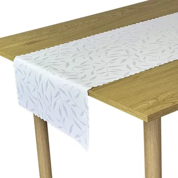 ubrus Bílý ubrus na stůl s nešpinivou úpravou, motiv lístků, 50x120 cm