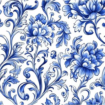 SATÉNOVÁ LÁTKA TYPU HEDVÁBÍ VZOR KOBALTOVÉ ESY FLORY