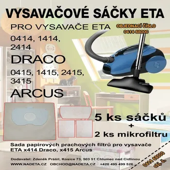 Sáček do vysavače Sáčky do vysavače Eta 0414, x414, x415, textilní sáčky do vysavače ETA3 MAX Jolly, sada 5ks + filtry do vysavače ( ETA 0414 68001 )