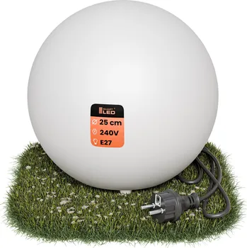 Venkovní osvětlení Zahradní lampa koule LED bílá zapichovací s kabelem 230V patice E27 25 cm IP65