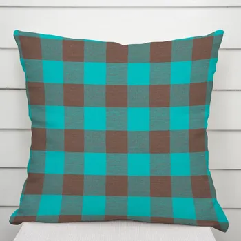Povlak na polštářek Bavlněný povlak na polštář Olivia OL-018 Tyrkysovo-hnědá kostka velká 50 x 60 cm