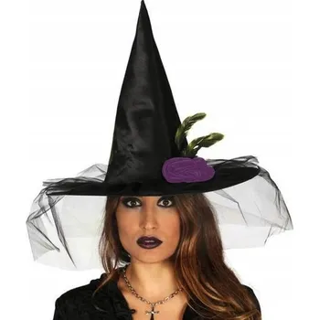 Klobouk Klobouk čarodějnice černý s voál na Halloween