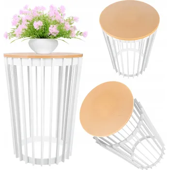 Konferenční stolek KONFERENČNÍ STOLEK KULATÝ BÍLÝ MALÝ KOŠÍK LOFT ZAHRADNÍ NA BALKON PROLAMOVANÝ 40cm