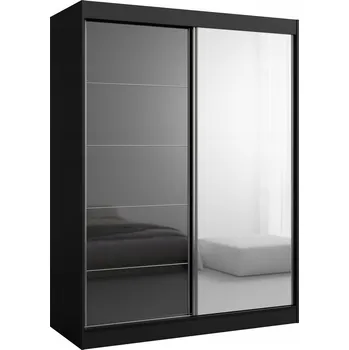 Šatní skříň Posuvná Skříň se zrcadlem Como 2D1L 150 Černá (lacobel)