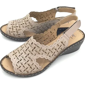 Dámské sandále Dámské kožené sandály 108 5120 Klop šedobéžová Barva: šedobéžová, Velikost: 39