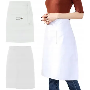 Kuchyňská zástěra Zástěra s logem BÍLÁ KRÁTKÁ KUCHAŘSKÁ ČÍŠNICKÁ GASTRONOMICKÁ PÓŁFARTUCH