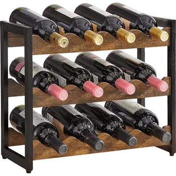 Stojan na víno STOJAN NA VÍNO REGÁL POLICE DŘEVĚNÝ LOFT TMAVÝ NA 12 LAHVÍ V STOSU