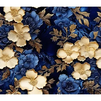 VODĚODOLNÁ ZAHRADNÍ LÁTKA OXFORD - TMAVĚ ŠEDÁ SE ZLATÝMI KVĚTY