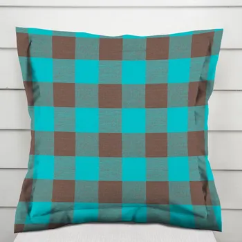 Povlak na dekorativní polštářek Bavlněný povlak na polštář s lemem Olivia OL-018 Tyrkysovo-hnědá kostka velká 40 x 60 cm