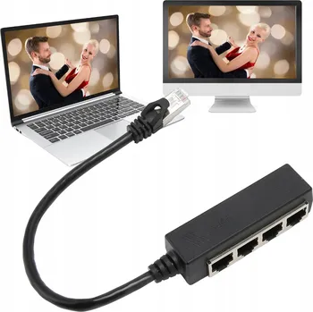 Bezpečnostní kamera ADAPTÉR ROZDĚLOVAČ ROZVĚTVOVAČ SPLITTER SÍŤOVÝ LAN 4x RJ45