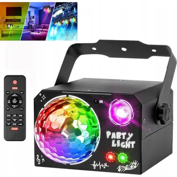 Světelný efekt LED EFEKT SVĚTLO DISCO OSVĚTLENÍ NA PÁRTY LASER KOULE RGB + UV 4V1