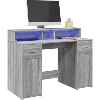 Psací stůl vidaXL Psací stůl s LED světly 120 x 55 x 91 cm kompozitní dřevo [3309418] Barva: šedá sonoma