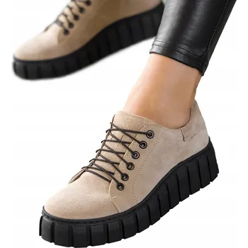 Dámské tenisky CREEPERSY Dámské béžové kožené tenisky na platformě, Polský výrobek, velikost 38