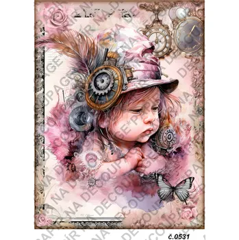 Umělecký papír Rýžový a soft papír na decoupage - Miminko, dítě, steampunk - KB0531 Materiál: Soft, Rozměr: A4