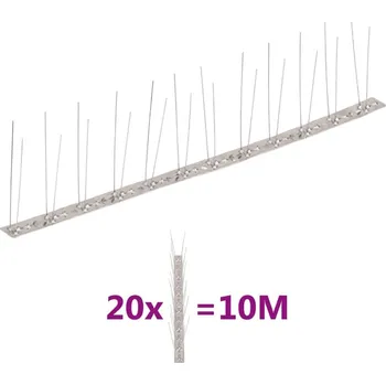 Repelent vidaXL 2řadové nerezové hroty proti ptákům a holubům sada 20 ks 10 m [149130]