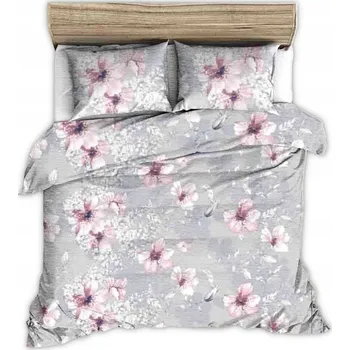 Povlečení Krepové povlečení 140x200 šedé, velké růžové kreslené květy