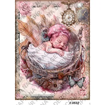 Umělecký papír Rýžový a soft papír na decoupage - Miminko, dítě, steampunk - KB0532 Materiál: Soft, Rozměr: A4